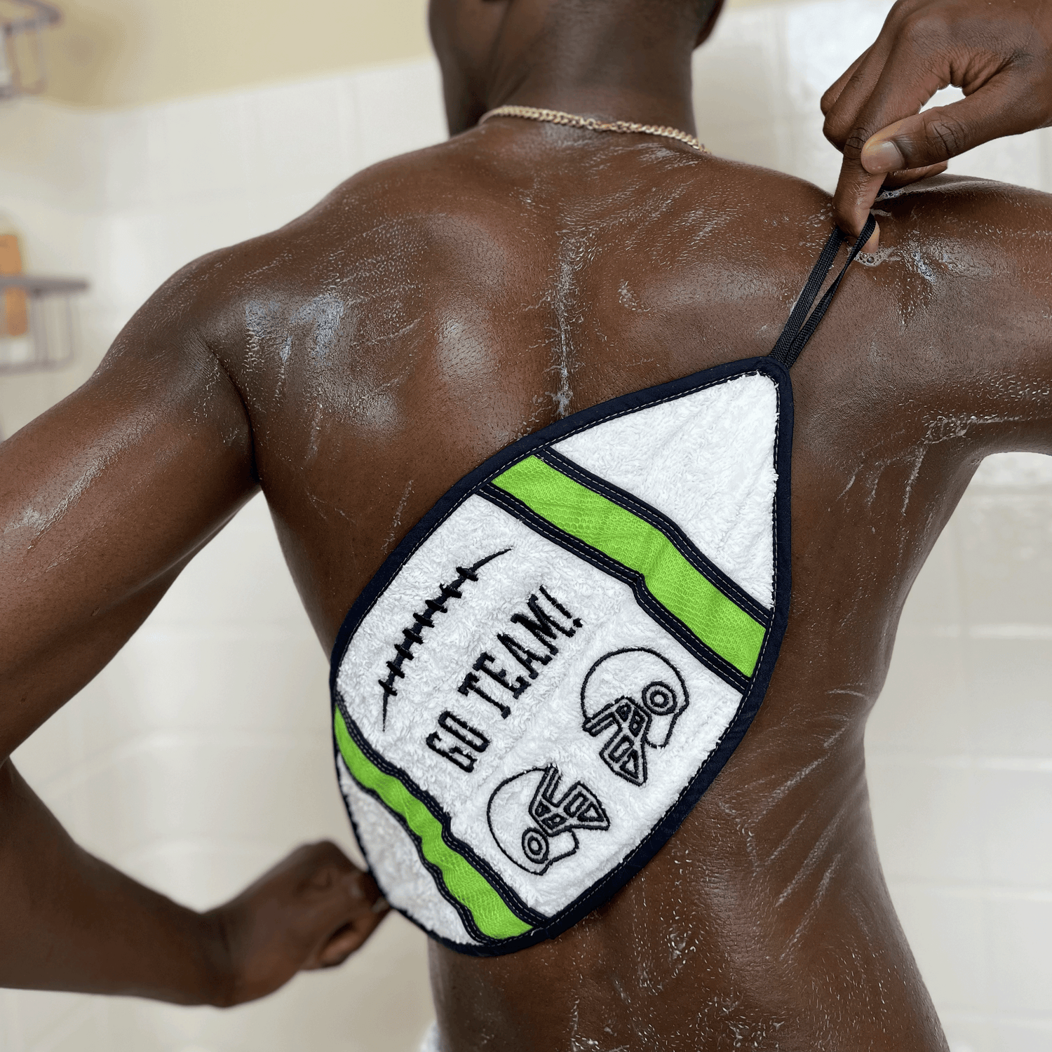 Navy and Green Football Bath Towel